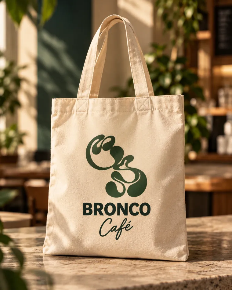 Tote bag marfil con logo de Bronco Café